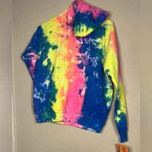 NWT Jon Lauren Womens Tie Dye Drawstring Multicolor Pullover Hoodie Size L